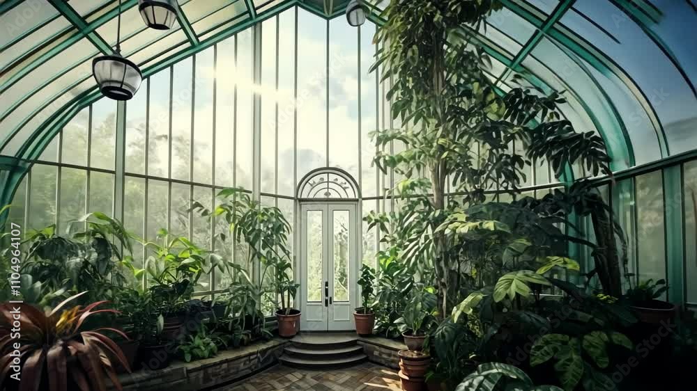 Tent glass greenhouse interior with plant. Tent glass greenhouse interior with plant.