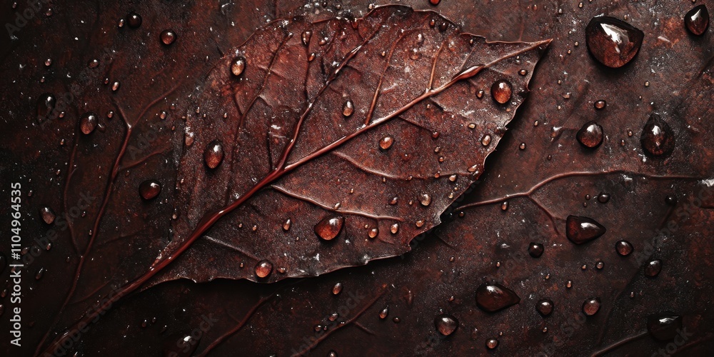 Fototapeta premium Fresh drops glistening Large leaf A detailed macro sh