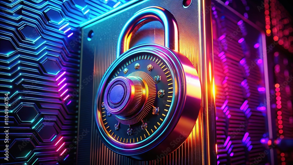 Neon Glow Digital Lock - Cybersecurity, Rule of Thirds Neon Glow Digital Lock - Cybersecurity, Rule of Thirds
