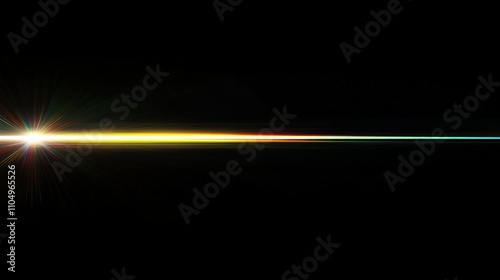 Subtle horizontal rainbow light flare glowing on black, minimalist modern design with colorful elegance