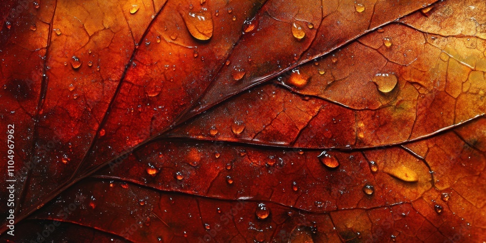 Fototapeta premium Moisture collecting on the surface Veined leaf A deta