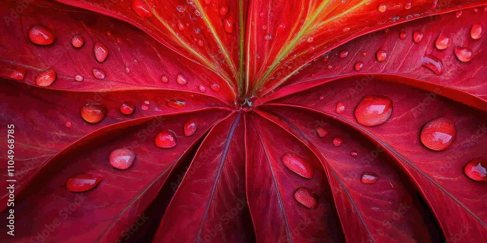 Fototapeta premium Rhythmic drips falling from the leaf Palm frond A det