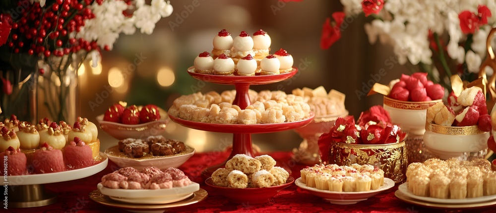 Delicious desserts on display for celebrations. Delicious desserts on display for celebrations.