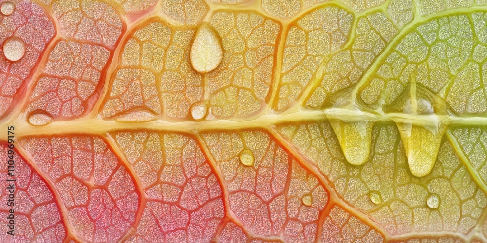 Obraz premium Slightly wet leaf with drops Leaf edge A detailed mac