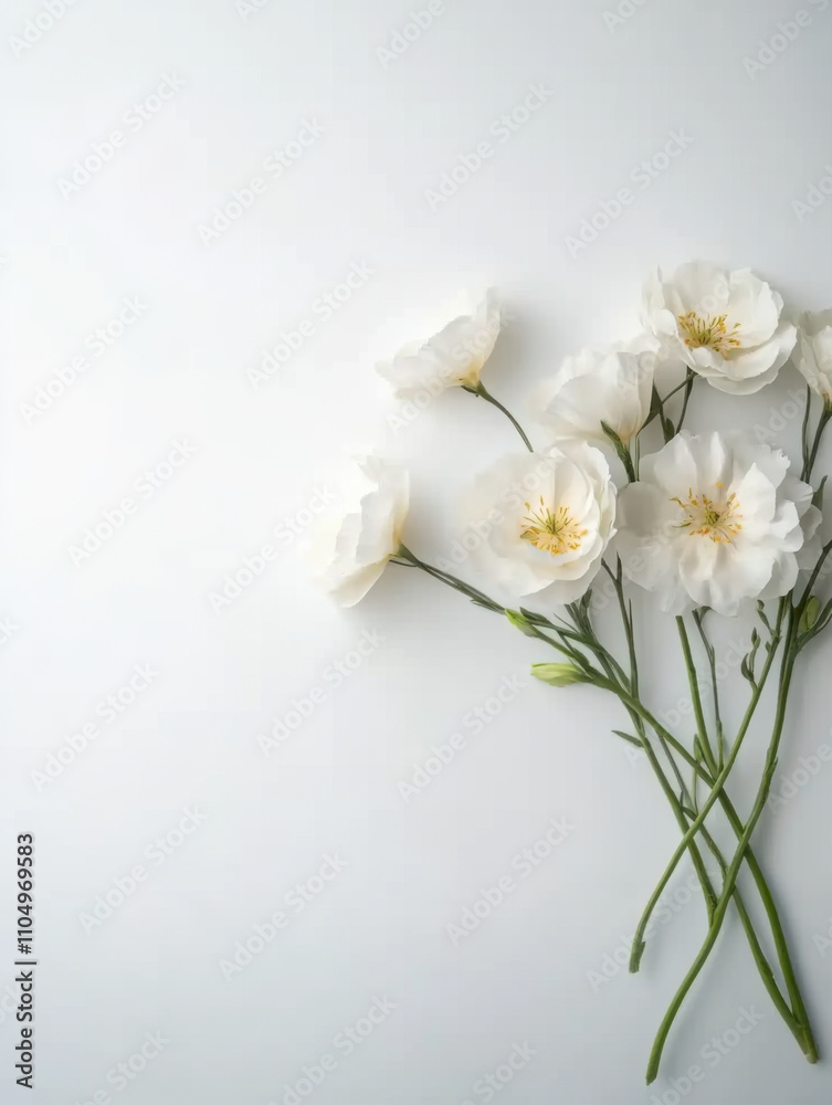 Fototapeta premium delicate arrangement of white flowers against a minimalistic background