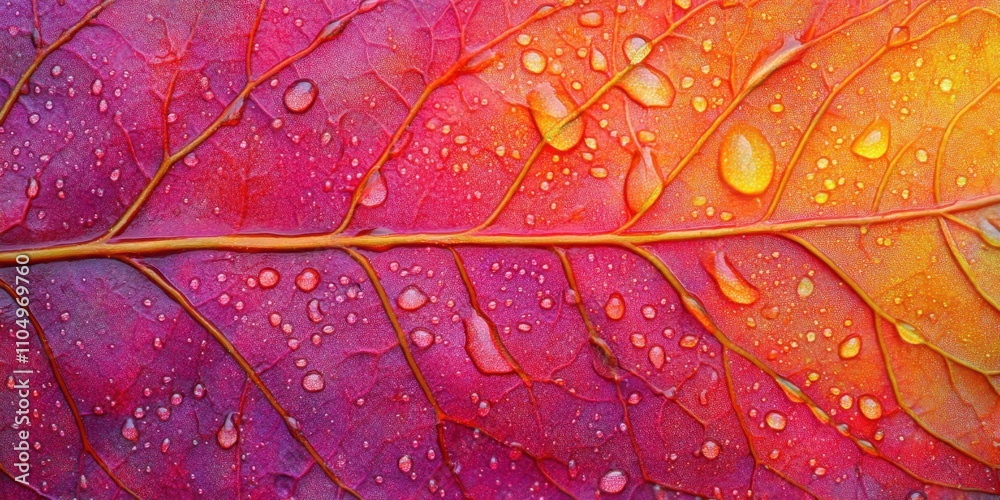 Fototapeta premium Small droplets of water Bright leaf A detailed macro 