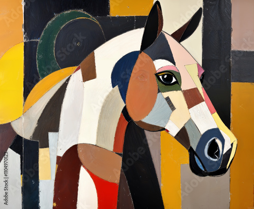 Horse. In the style of modern Cubist abstraction. The painting is made by the artist in oil on canvas.