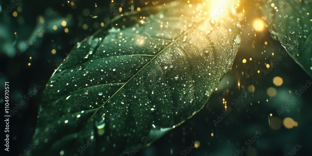 Sparkling water on the leaf Shiny leaf A detailed mac