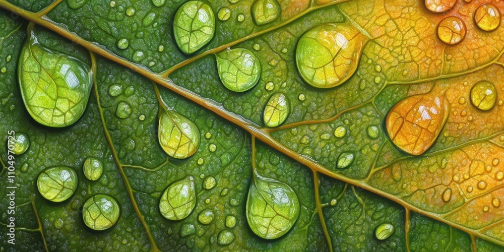 Obraz premium Tiny droplets of clear water Pomegranate leaf A detai