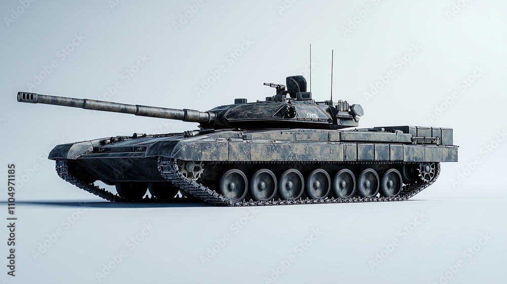 A modern military tank with camouflage paint. A modern military tank with camouflage paint.