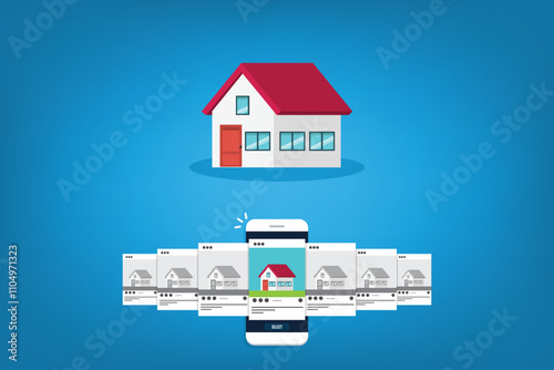 House for rent. Smartphone app with house icons, house for rent or sale ,house selection concept, flat style vector illustration.