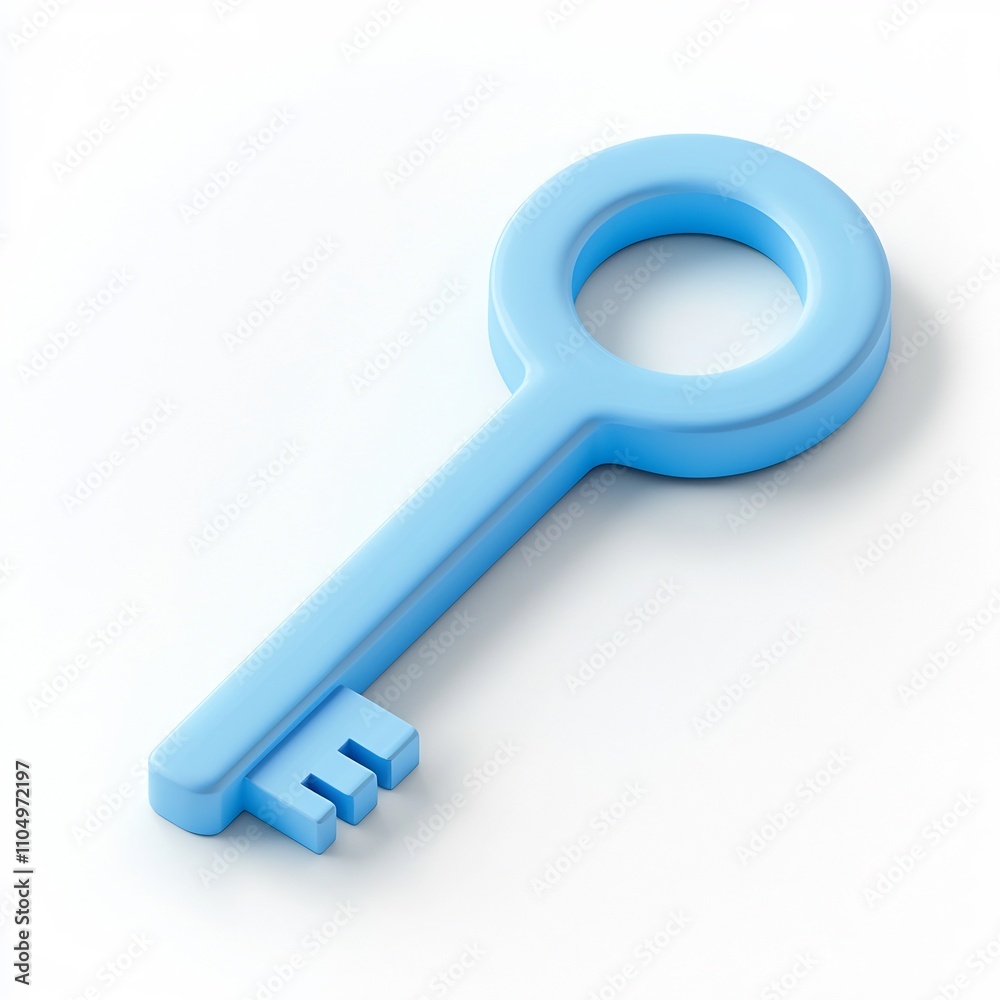 Vibrant Blue and White Rounded 3D Key Icon with Minimalist Matte Finish on Isolated Background Vibrant Blue and White Rounded 3D Key Icon with Minimalist Matte Finish on Isolated Background