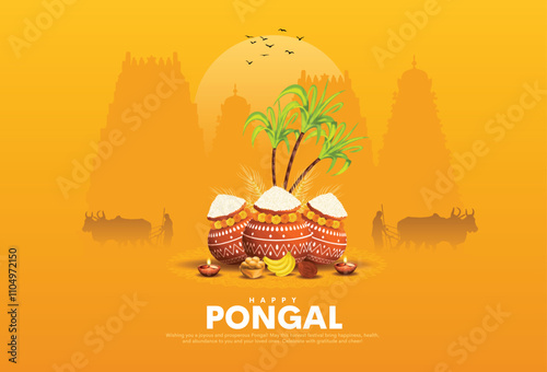 Illustration of Happy Pongal Holiday Harvest Festival of Tamil Nadu South India greeting vector background photo