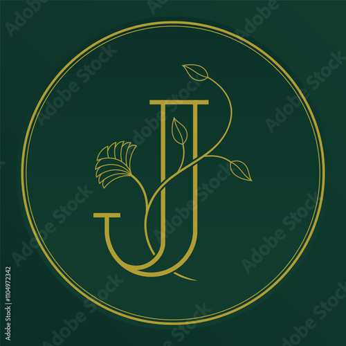 Letter J Logo with Ornamental Plants