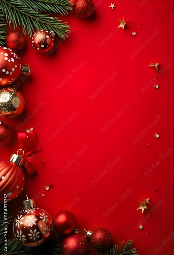 Christmas ornaments and decorations on a red background Christmas ornaments and decorations on a red background