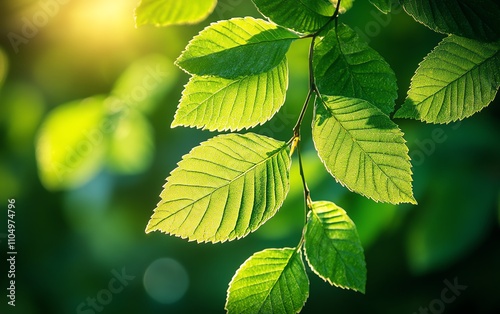 Closeup of a lush green leaf glowing under sunlight, symbolizing energy, growth, and the beauty of natures cycle