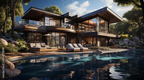 A luxurious house with a pool and a beautiful