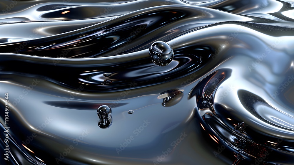 Abstract liquid metal flowing with droplets.