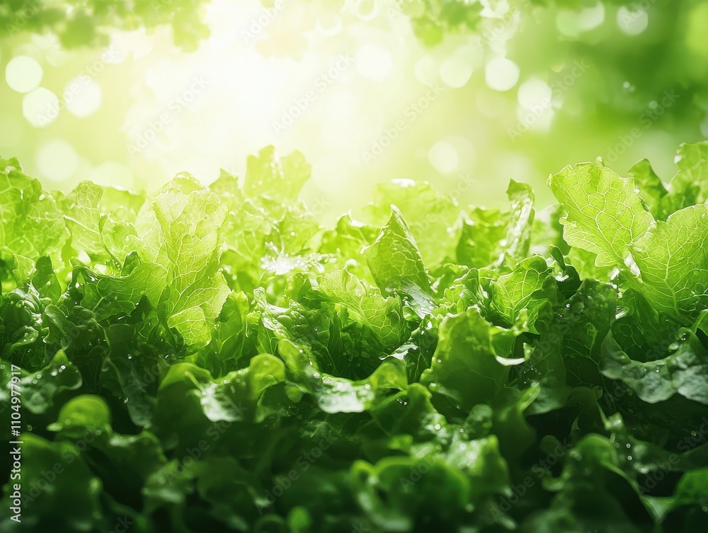 Vibrant green lettuce leaves under sunlight Vibrant green lettuce leaves under sunlight