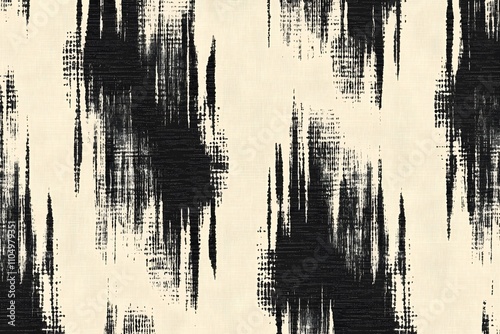 A seamless pattern with a tapestry-like texture, featuring bold stripes in black and creamy beige