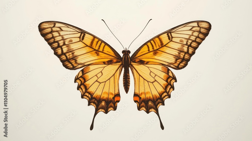 Fototapeta premium Golden Butterfly Wings Displayed Against White Background