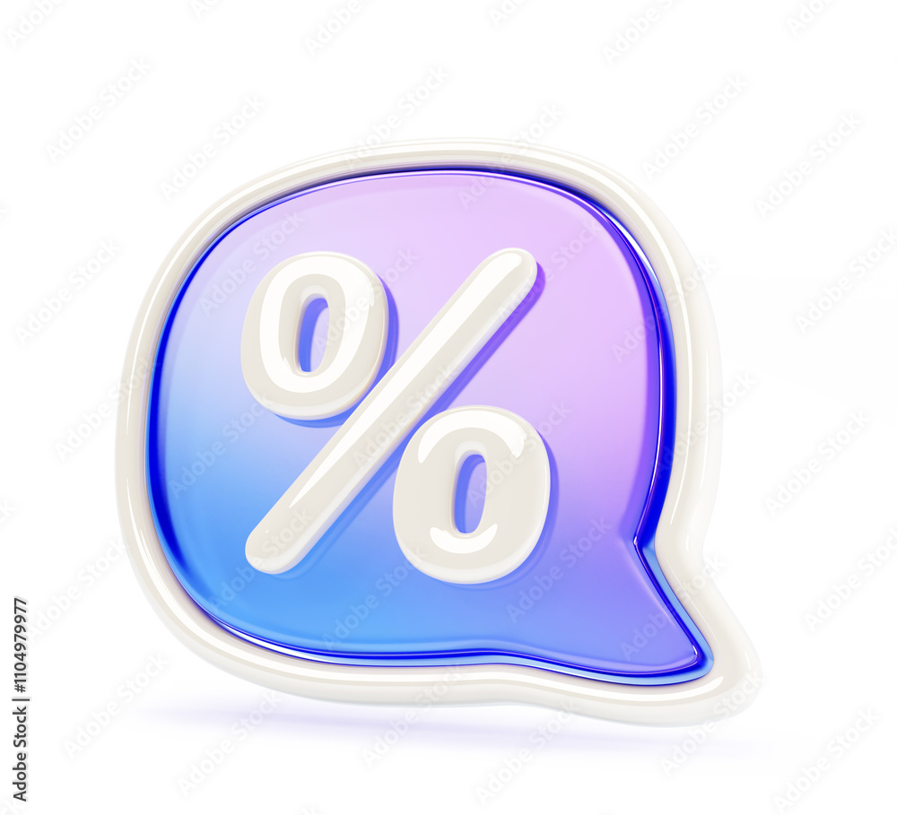 3d glass hologram speech bubble, chat icon with percent sign render. Discount offer price tag talk message box, sale notification symbol, percentage square text dialogue banner frame. 3D illustration 3d glass hologram speech bubble, chat icon with percent sign render. Discount offer price tag talk message box, sale notification symbol, percentage square text dialogue banner frame. 3D illustration