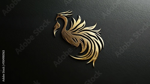 Golden phoenix bird logo design on dark background. photo