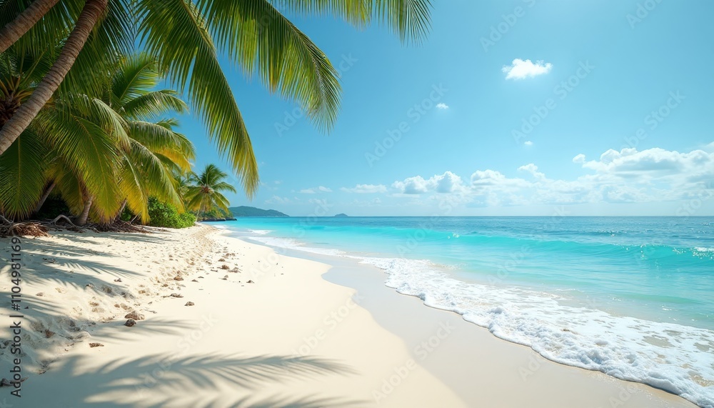 Obraz premium Bright blue ocean water gently laps onto a sandy beach