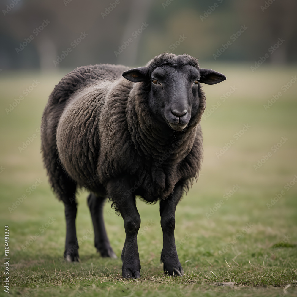 Majestic Black Sheep in a Verdant Pasture: A Study in Rural Serenity Majestic Black Sheep in a Verdant Pasture: A Study in Rural Serenity
