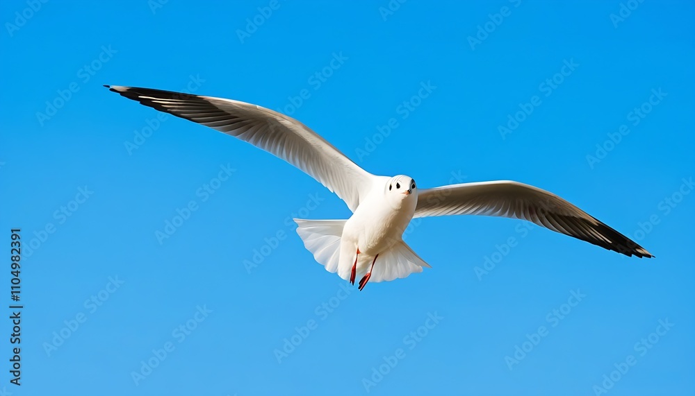 Fototapeta premium Freedom soaring of a white seagull under the blue sky.