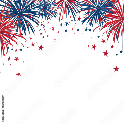 Festive July banner background with red and blue fireworks bursting against a Png backdrop for celebration themes, 4th July banner background isolated on transparent background