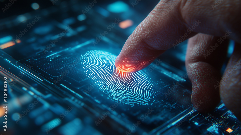 finger pressing biometric digital fingerprint scanner, showcasing technology finger pressing biometric digital fingerprint scanner, showcasing technology