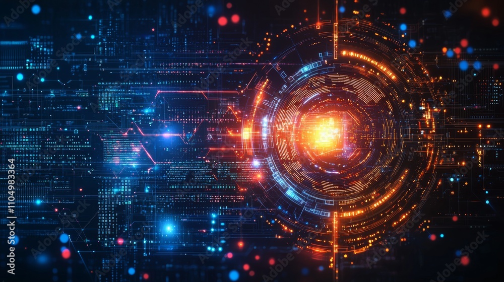 Fototapeta premium Artificial intelligence chipset on circuit board in futuristic concept technology artwork, orange tone