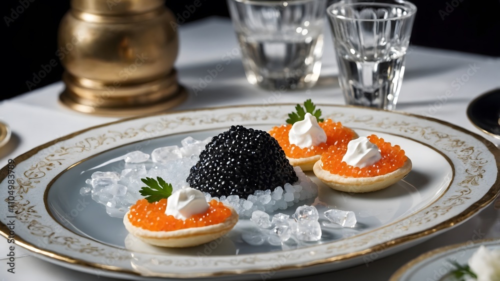 Luxury on a Plate: Caviar Served with Blinis and Creamer Fresher Luxury on a Plate: Caviar Served with Blinis and Creamer Fresher