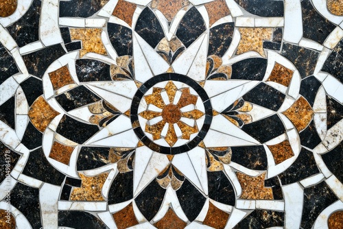 Intricate stone mosaic; floral, geometric pattern. photo