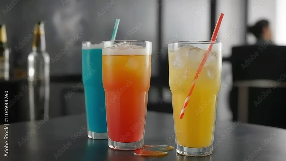Vibrant Mixed Drinks: A Colorful Refreshment Trio Vibrant Mixed Drinks: A Colorful Refreshment Trio