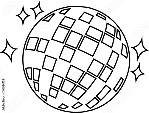 Disco Ball Line Art Icon for Wedding Timeline Event Timeline in PNG with Transparent Background