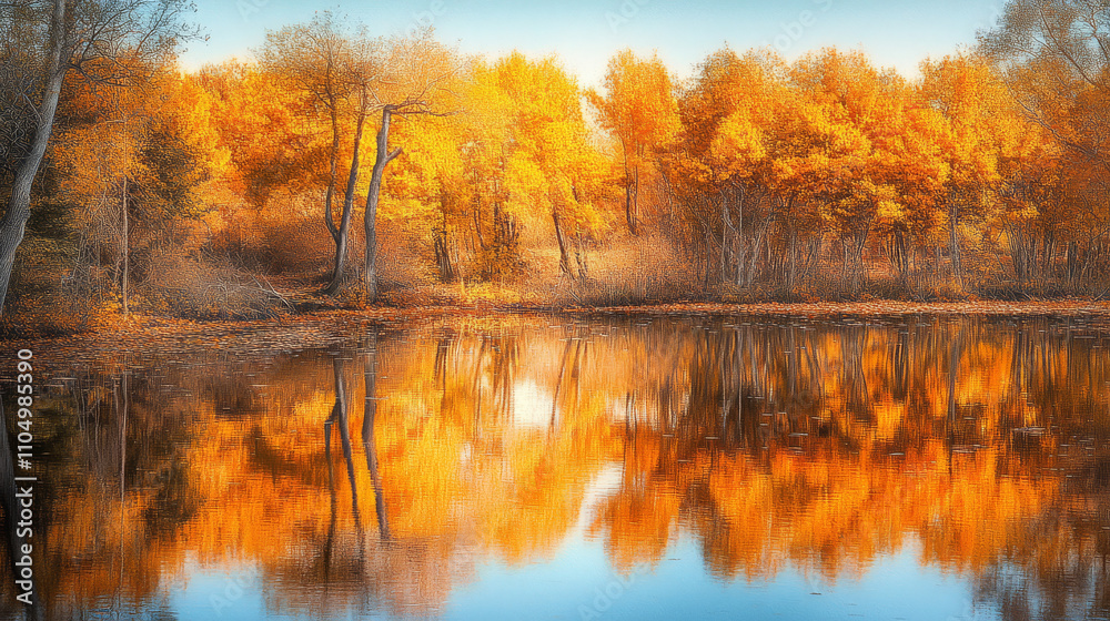 Obraz premium Autumn Reflections Deep Fall Autumn Scenery Lake Mountains Forest