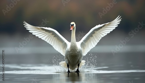 Swan wings spread wide in flight