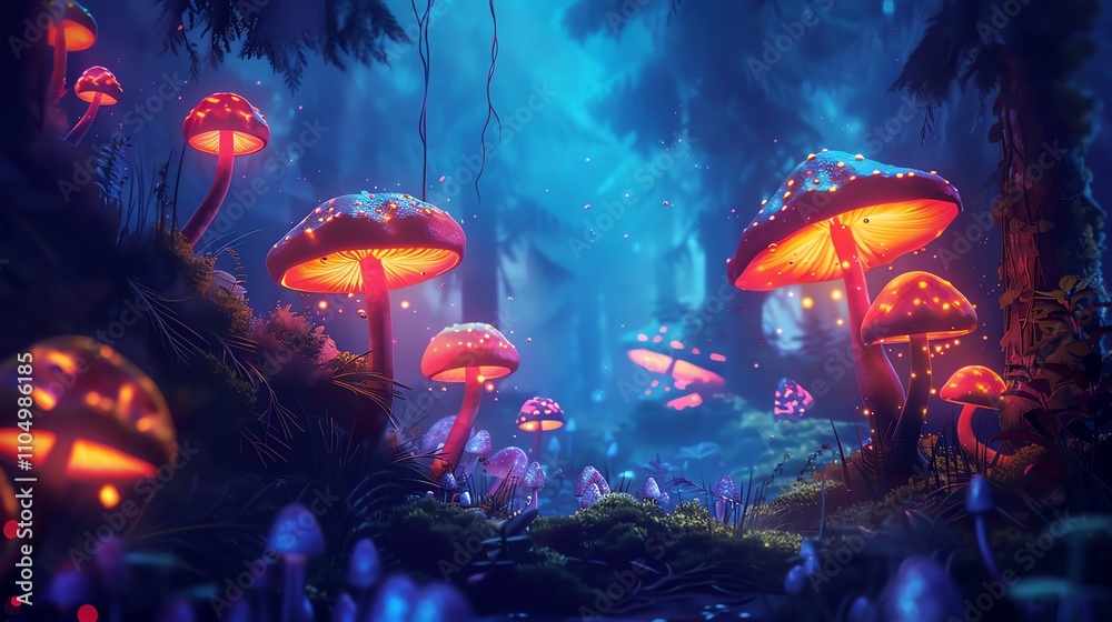 An enchanted forest with glowing mushrooms and a magical atmosphere. An enchanted forest with glowing mushrooms and a magical atmosphere.
