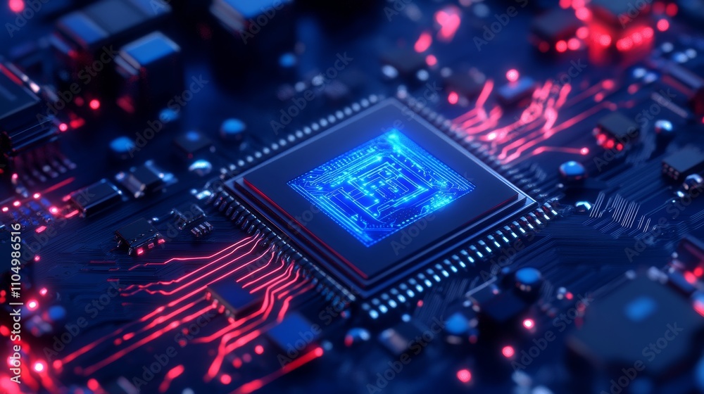 Artificial intelligence chipset on circuit board in futuristic concept technology artwork, orange tone