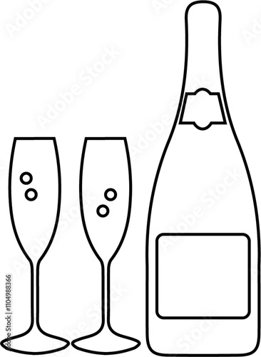 Champagne Glasses Wedding reception line art icon for wedding timeline event in PNG with transparent background