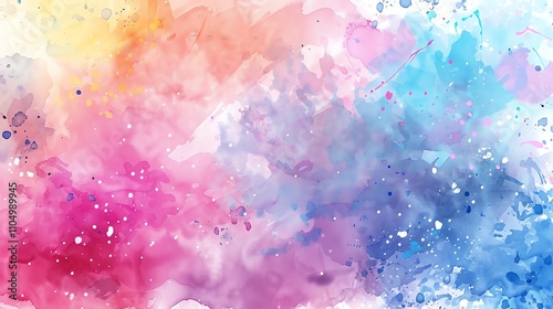 Abstract watercolor background in pink, blue, and yellow.