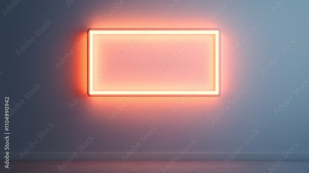 A glowing neon frame on a textured wall, creating a modern and atmospheric ambiance in a minimalist setting.