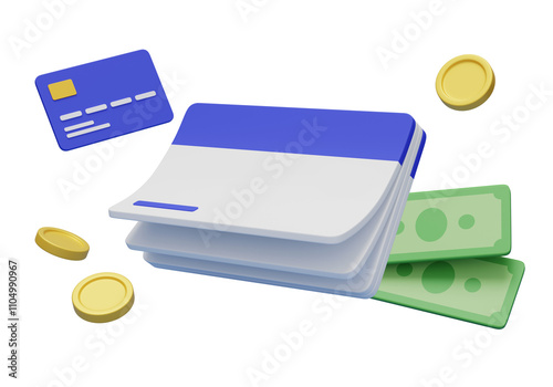Tableau sur toile bankbook with credit card and money 3D graphic