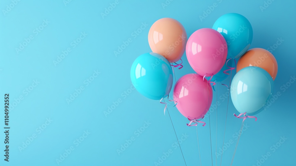 A cluster of colorful balloons against a blue background. A cluster of colorful balloons against a blue background.