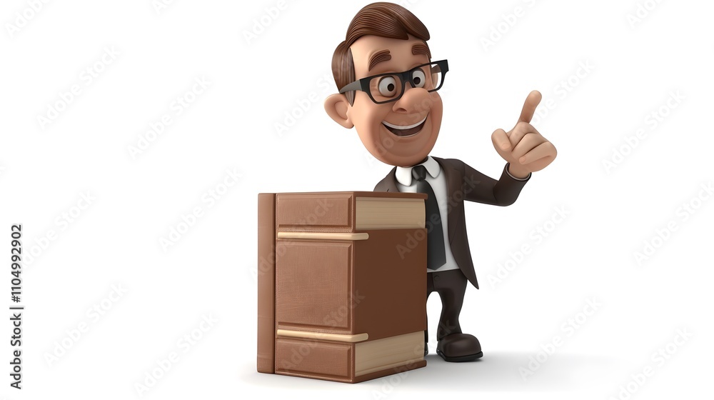 Cartoon businessman with book.