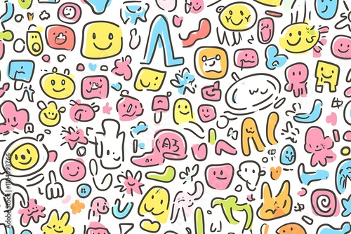 A joyful collage of multicolored smiley faces in a seamless pattern.