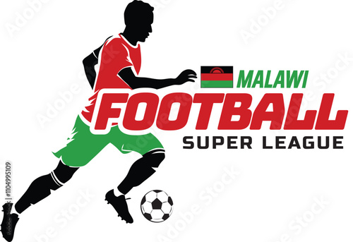 Malawi football league, Soccer ball, Football logo, Footballer Kick the Ball isolated on white background, Vector Illustration