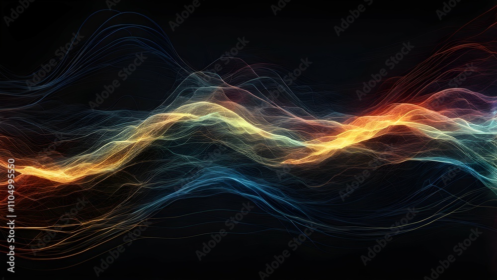 Fototapeta premium Abstract waves of light in vibrant colors against a dark background.